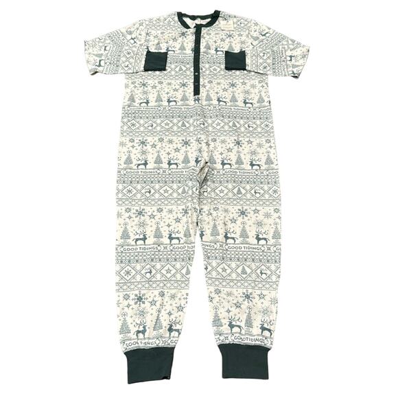 NWT Hearth & Hand Men's Good Tidings Union Suit Green Cream Size XL - Picture 2 of 11